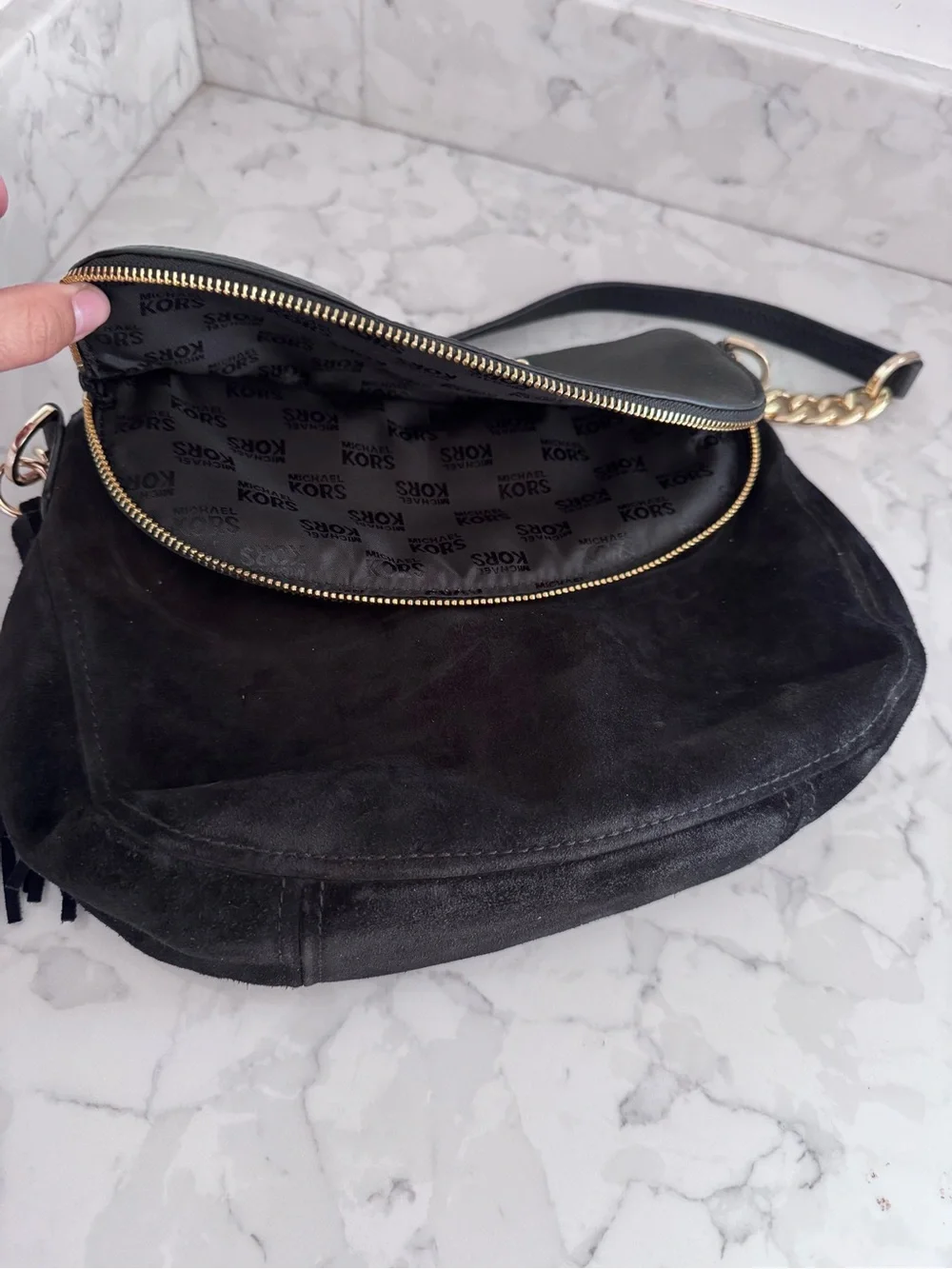 Michael Kors Black Leather & Suede Shoulder Bag - Bedford